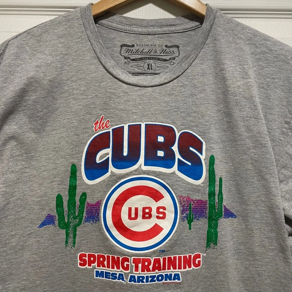 Mitchell & Ness Mens Chicago Cubs Spring Training T-Shirt XL Gray Cotton Blend